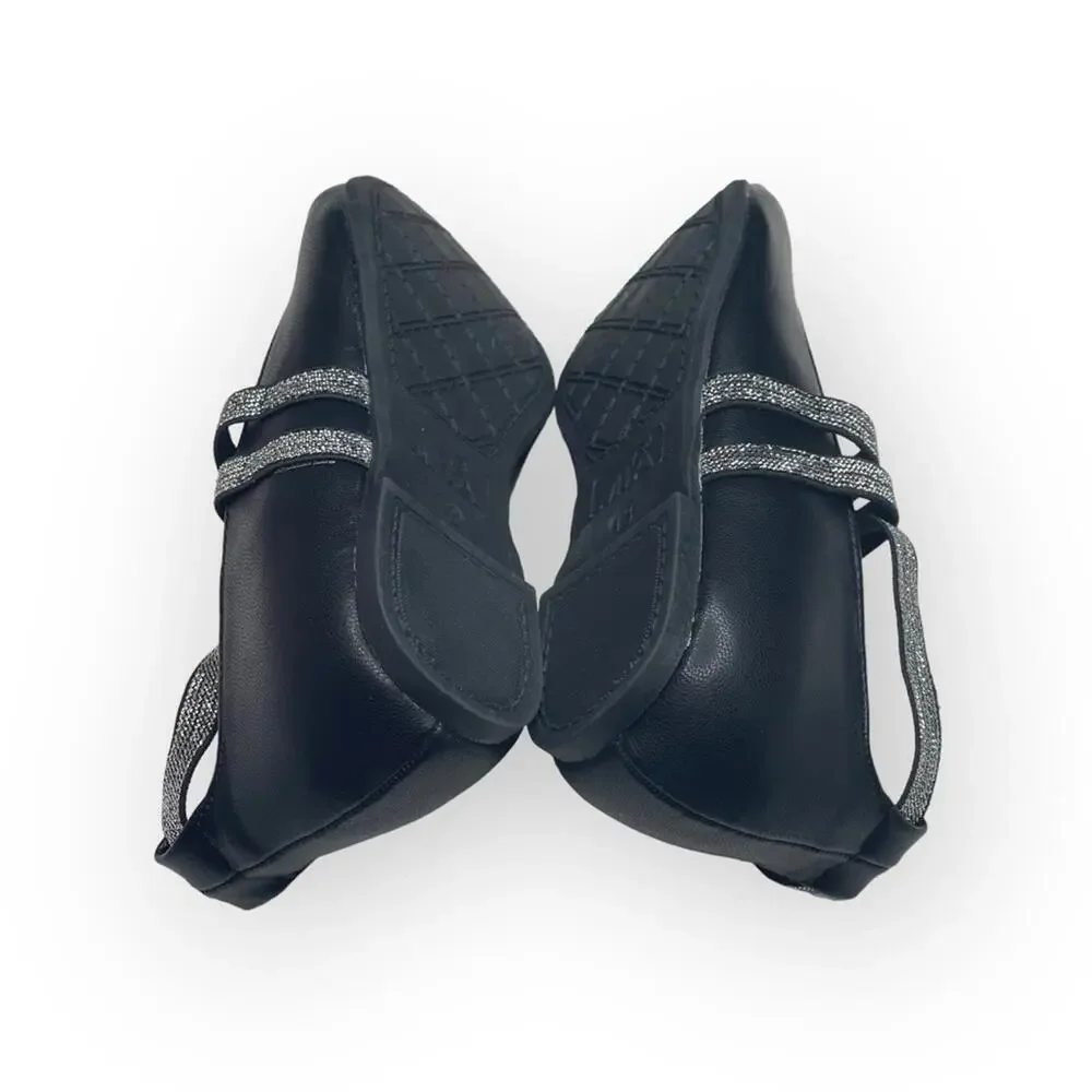 new Mia ☀︎︎ Abbey Vegan Leather Ankle Strap Ballet Flat ☀︎︎ Black + Silver ☀︎ 13